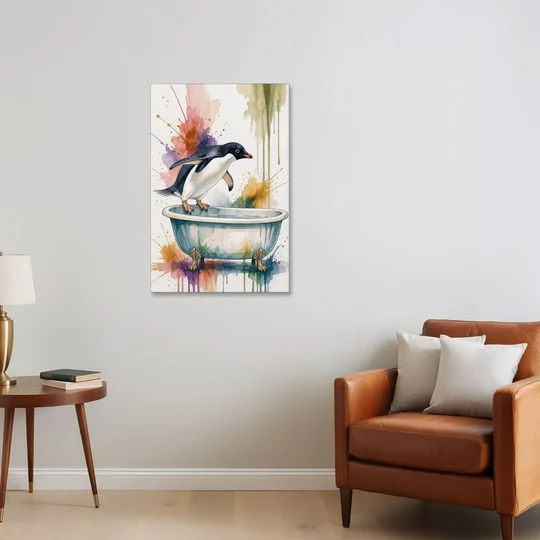 Clawfoot Tub Wall Art Penguin Ready to Dive - Canvas Wall Art - Sofa - 24x36