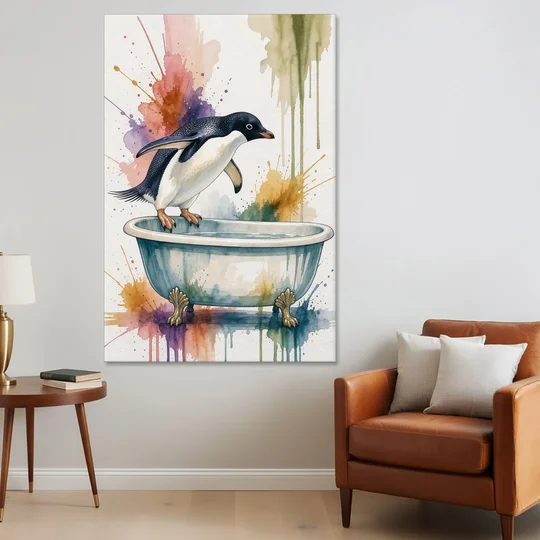 Clawfoot Tub Wall Art Penguin Ready to Dive - Canvas Wall Art - Sofa - 40x60