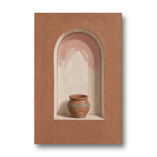 Clay Pot in a Terracotta Arched Niche - Canvas Wall Art - Front