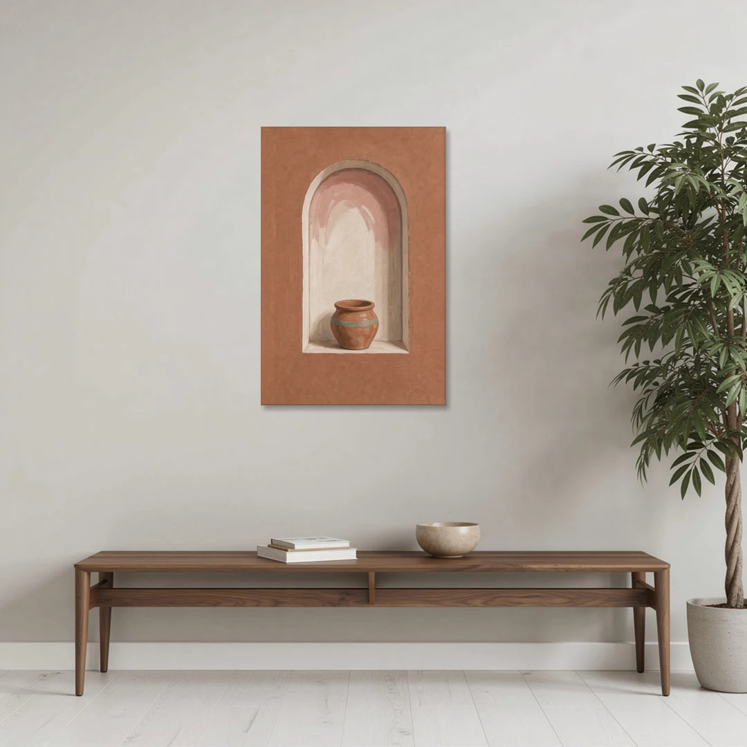 Clay Pot in a Terracotta Arched Niche - Canvas Wall Art - Coffee Table - 24x36