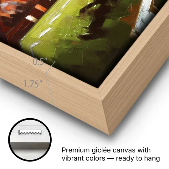 Cleveland Browns Fans in Action - Oak Framed Canvas Wall Art - Gallery Wrap Corner