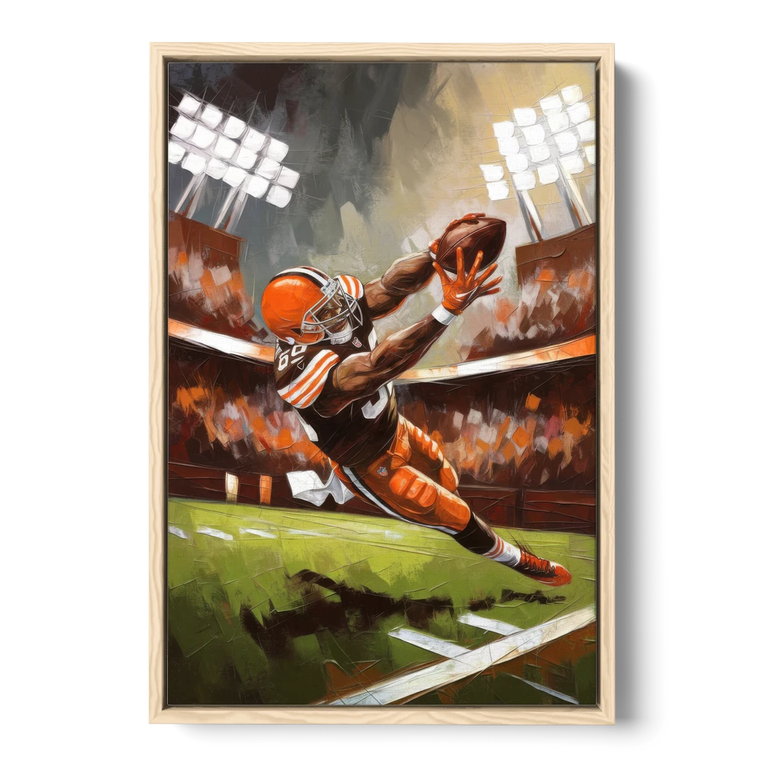 Cleveland Browns Fans in Action - Oak Framed Canvas Wall Art - Front