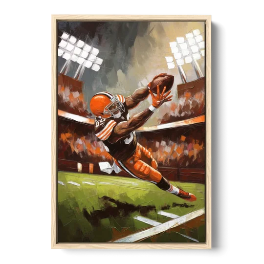 Cleveland Browns Fans in Action - Oak Framed Canvas Wall Art - Front