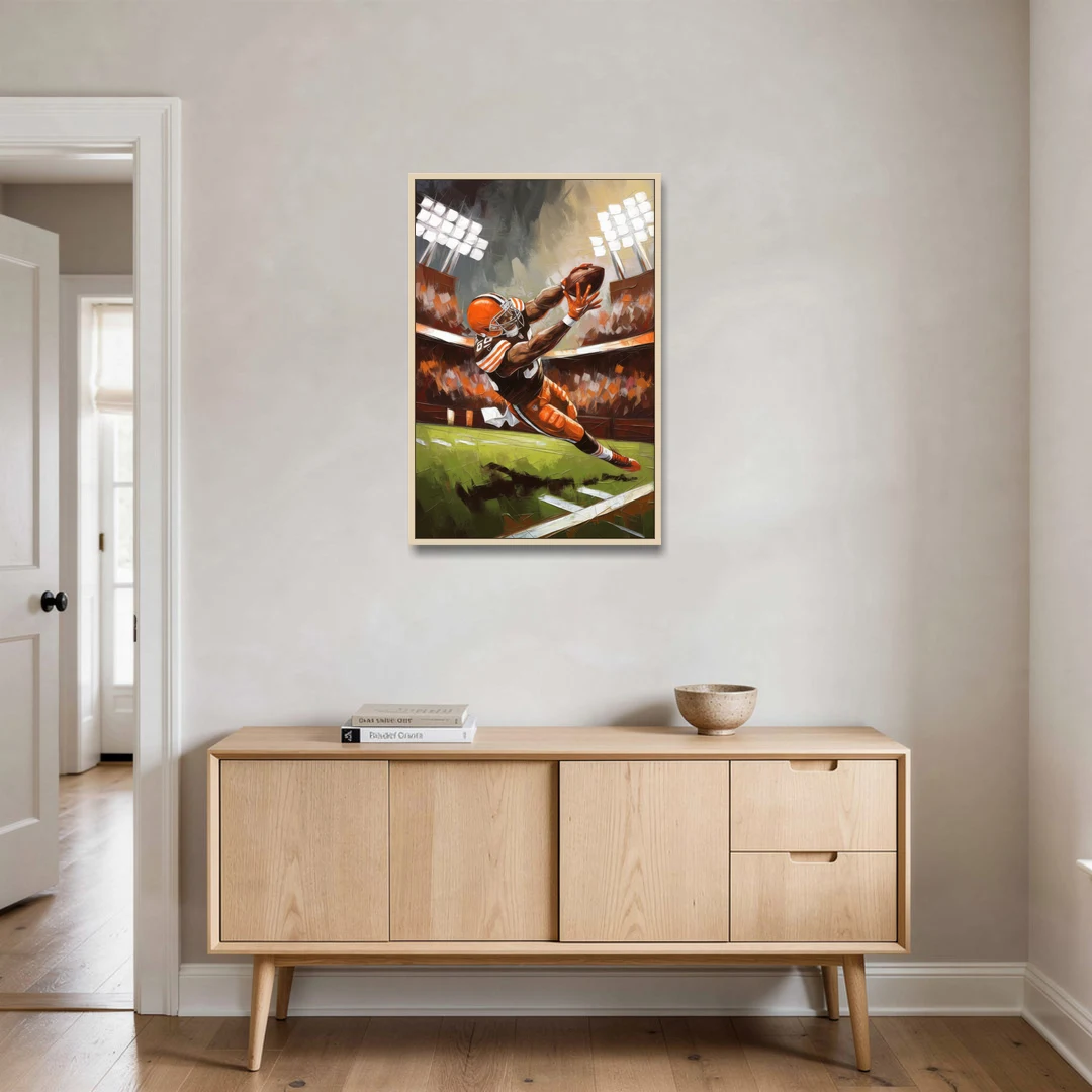 Cleveland Browns Fans in Action - Oak Framed Canvas Wall Art - Coffee Table - 24x36