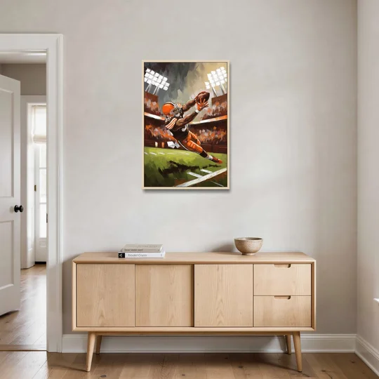 Cleveland Browns Fans in Action - Oak Framed Canvas Wall Art - Coffee Table - 24x36
