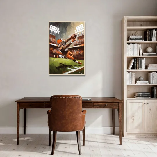 Cleveland Browns Fans in Action - Oak Framed Canvas Wall Art - Office - 24x36