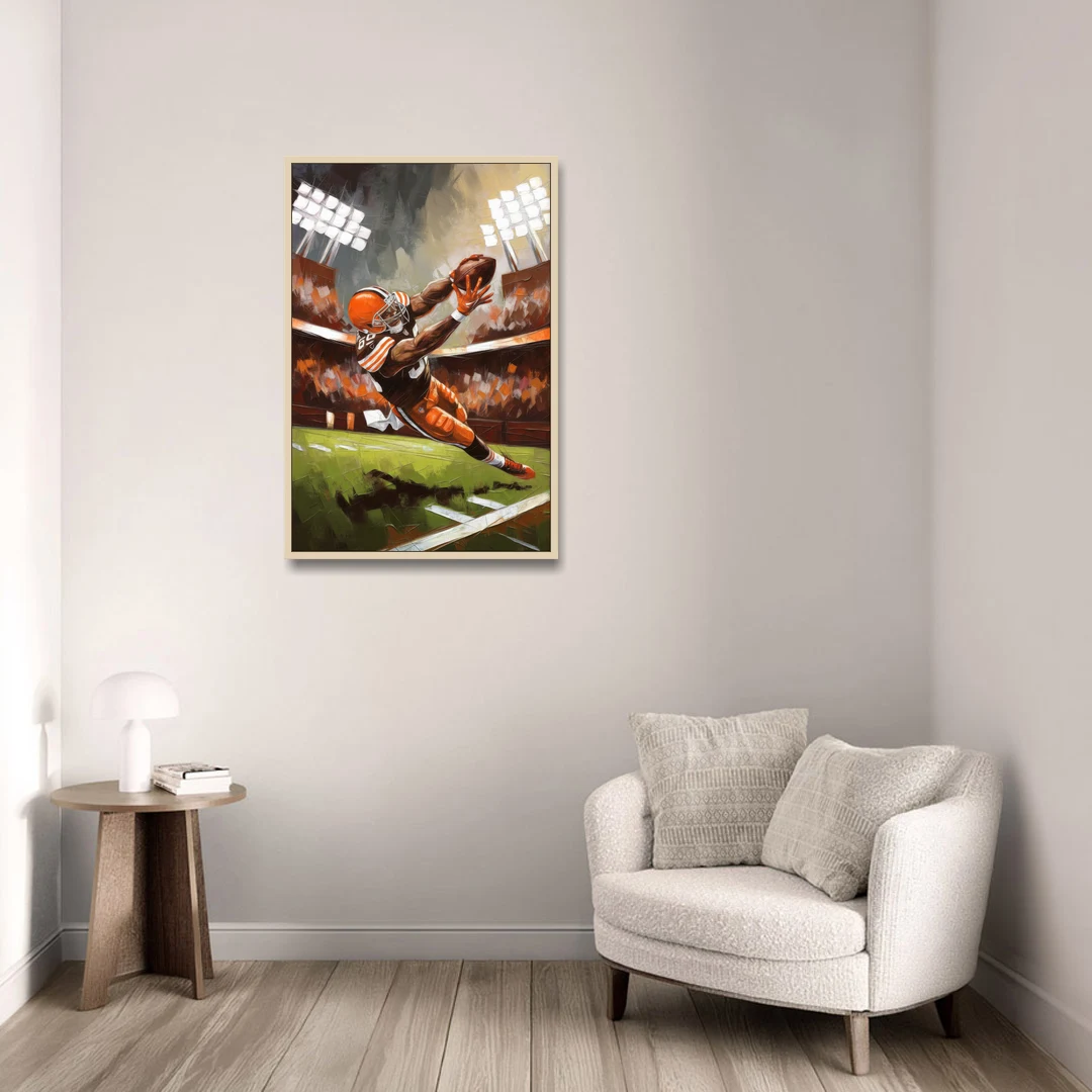 Cleveland Browns Fans in Action - Oak Framed Canvas Wall Art - Sofa - 24x36