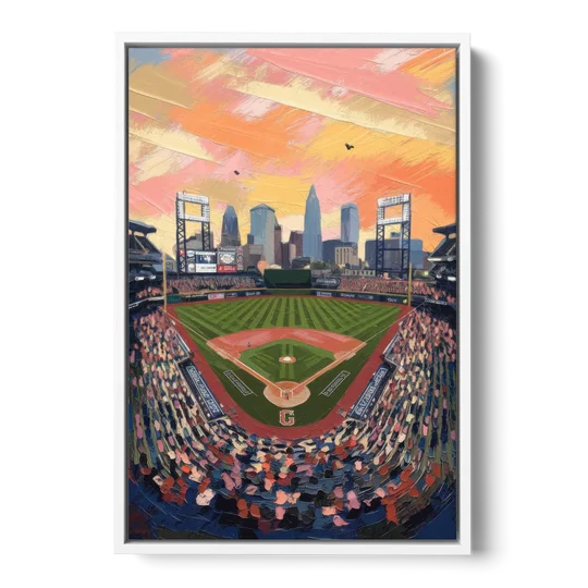 Cleveland Guardians Baseball Field - White Framed Canvas Wall Art - Front