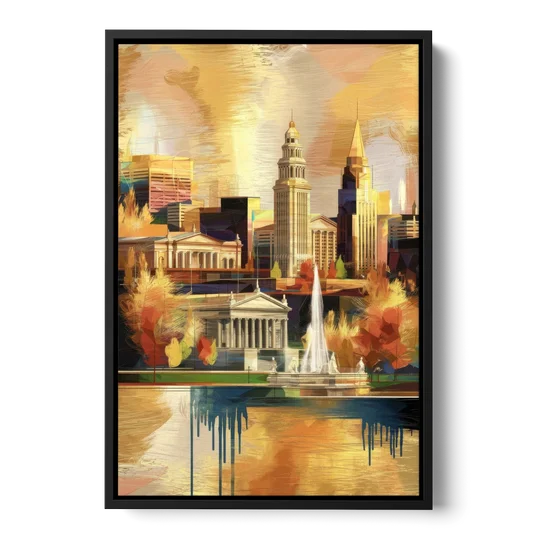 Cleveland Historic Landmarks - Black Framed Canvas Wall Art - Front