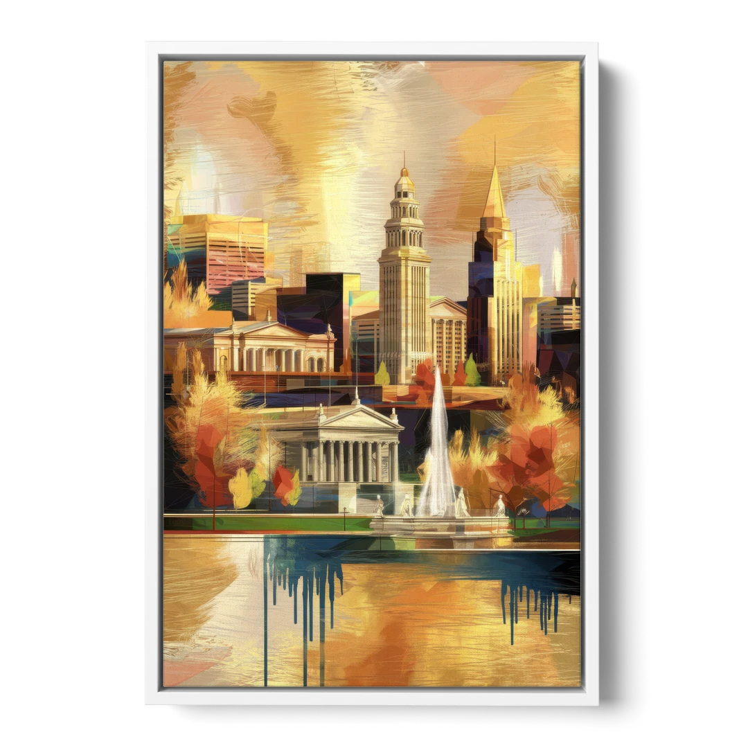 Cleveland Historic Landmarks - White Framed Canvas Wall Art - Front
