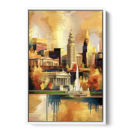 Cleveland Historic Landmarks - White Framed Canvas Wall Art - Front