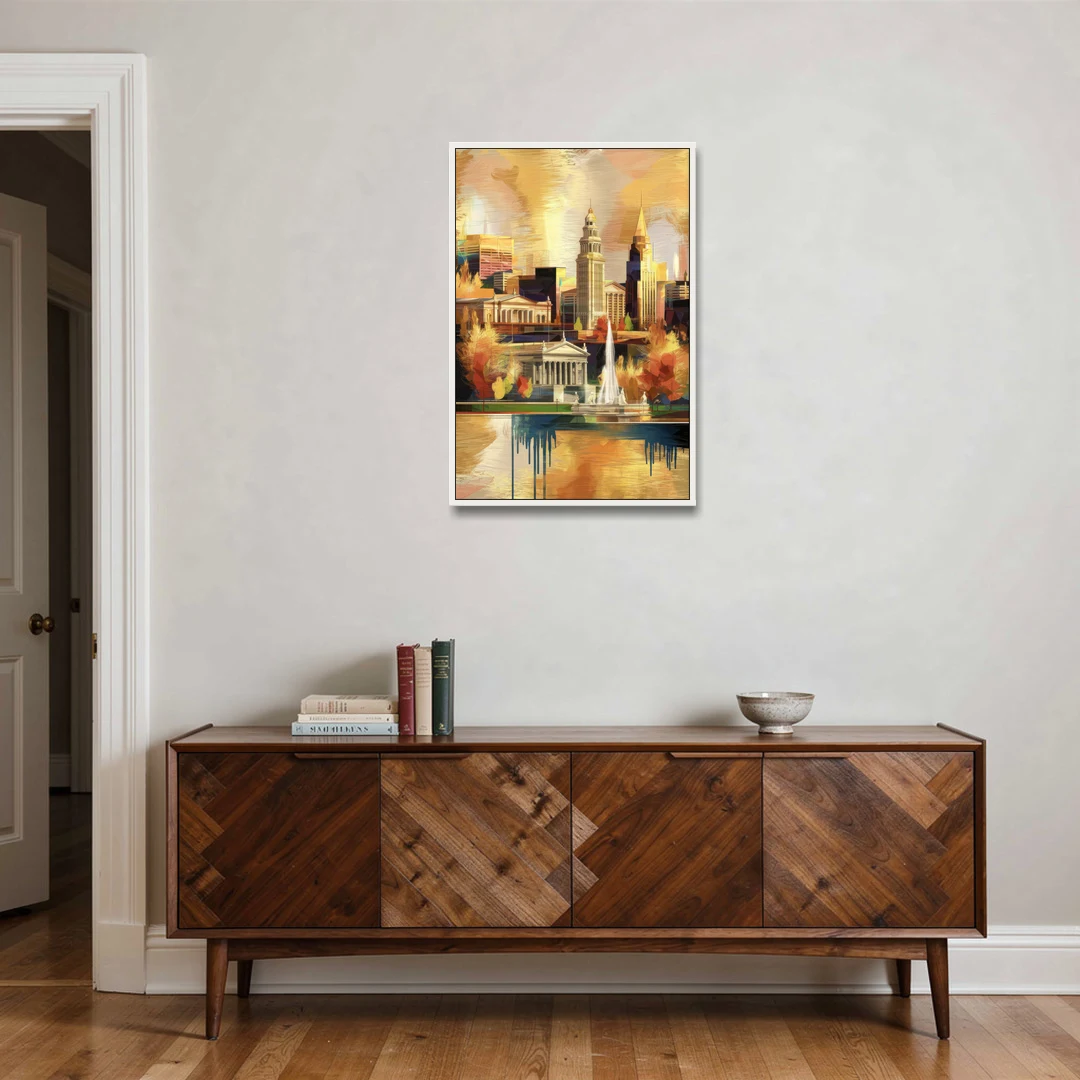 Cleveland Historic Landmarks - White Framed Canvas Wall Art - Coffee Table - 24x36