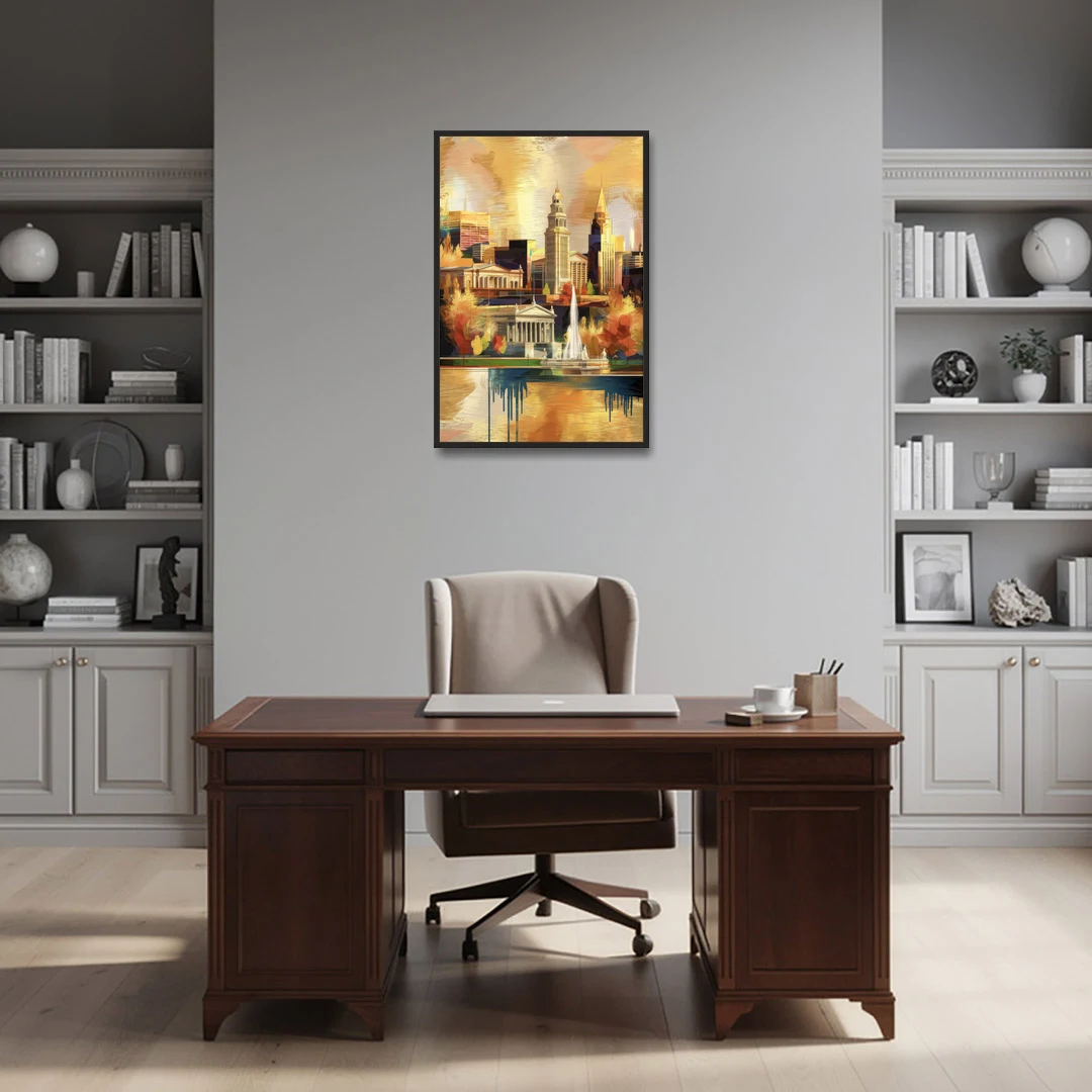 Cleveland Historic Landmarks - Black Framed Canvas Wall Art - Office - 24x36