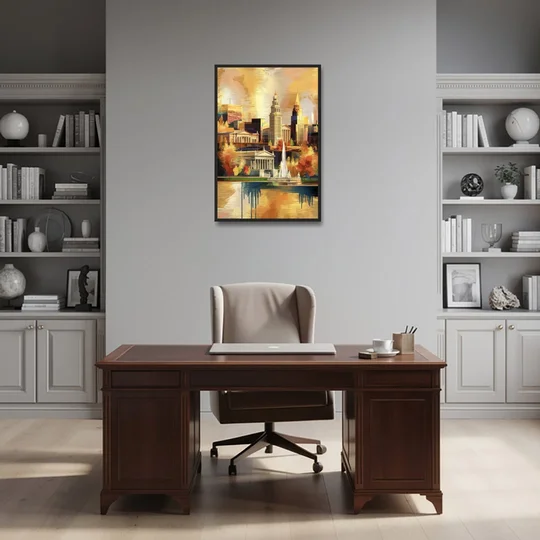 Cleveland Historic Landmarks - Black Framed Canvas Wall Art - Office - 24x36