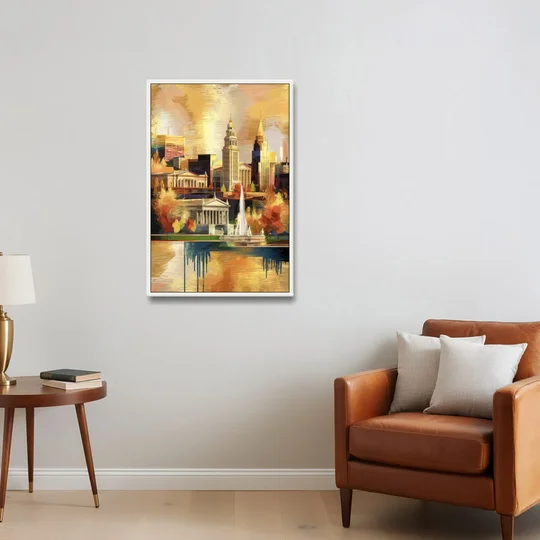 Cleveland Historic Landmarks - White Framed Canvas Wall Art - Sofa - 24x36