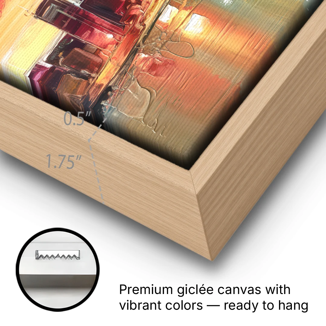 Cleveland Historic Landmarks Watercolor - Oak Framed Canvas Wall Art - Gallery Wrap Corner