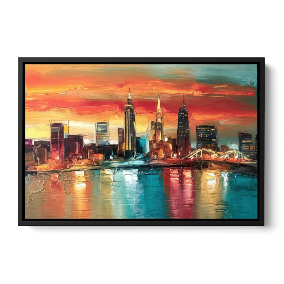 Cleveland Historic Landmarks Watercolor - Black Framed Canvas Wall Art - Front