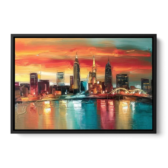Cleveland Historic Landmarks Watercolor - Black Framed Canvas Wall Art - Front