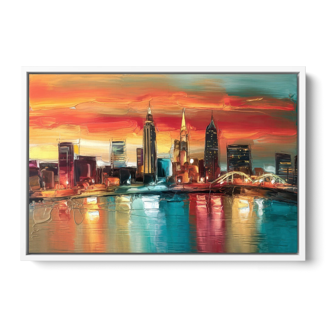 Cleveland Historic Landmarks Watercolor - White Framed Canvas Wall Art - Front