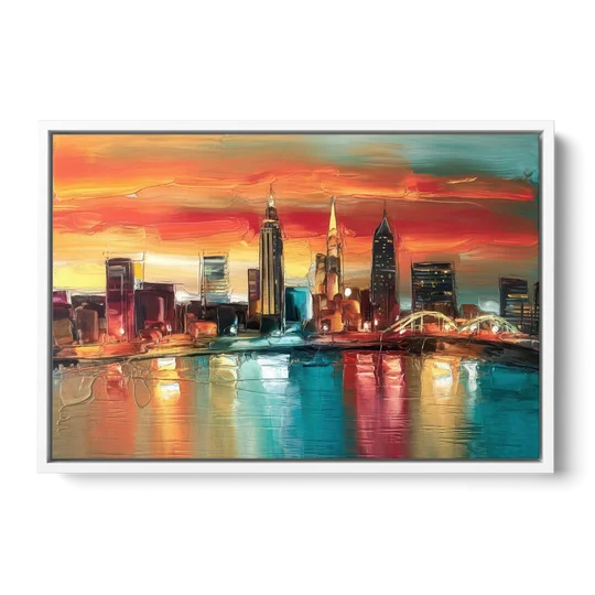 Cleveland Historic Landmarks Watercolor - White Framed Canvas Wall Art - Front