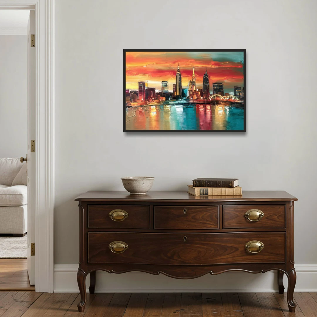 Cleveland Historic Landmarks Watercolor - Black Framed Canvas Wall Art - Coffee Table - 36x24