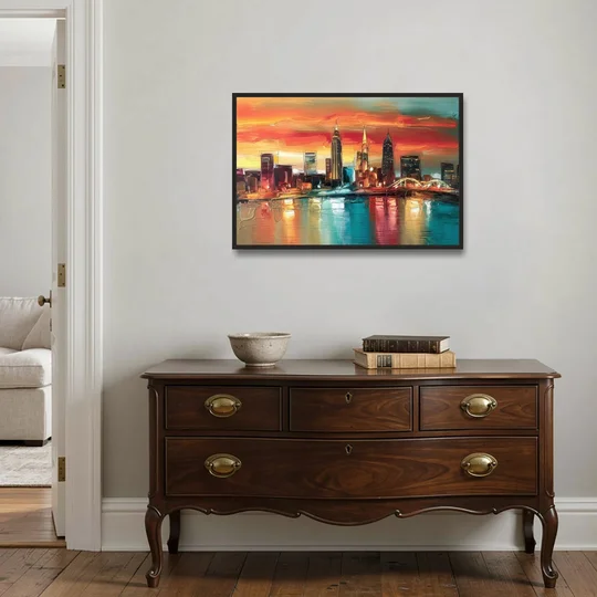 Cleveland Historic Landmarks Watercolor - Black Framed Canvas Wall Art - Coffee Table - 36x24