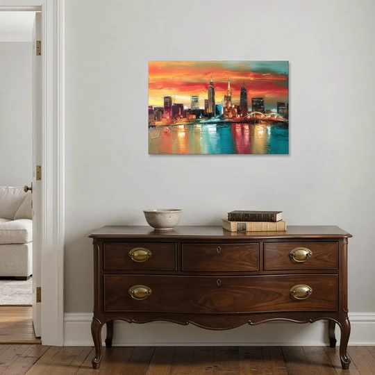 Cleveland Historic Landmarks Watercolor - Canvas Wall Art - Coffee Table - 36x24