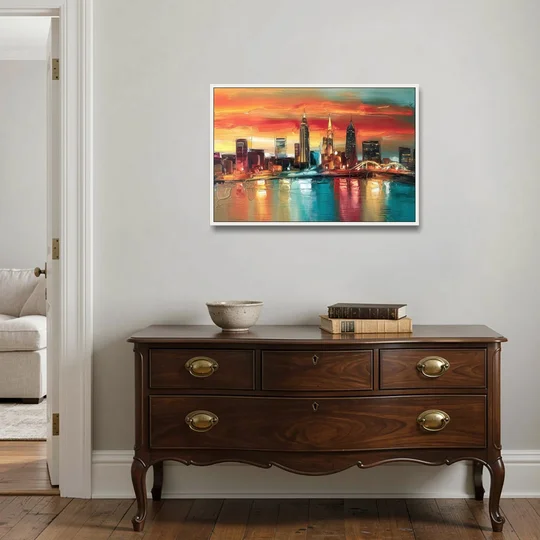 Cleveland Historic Landmarks Watercolor - White Framed Canvas Wall Art - Coffee Table - 36x24