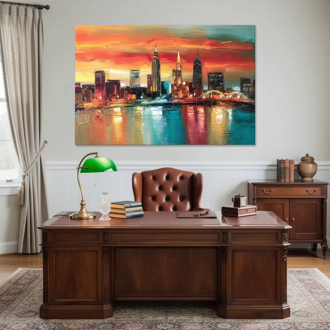 Cleveland Historic Landmarks Watercolor - Canvas Wall Art - Office - 60x40