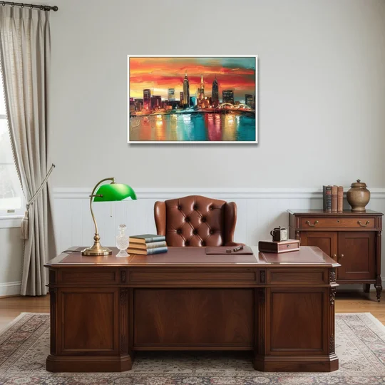 Cleveland Historic Landmarks Watercolor - White Framed Canvas Wall Art - Office - 36x24