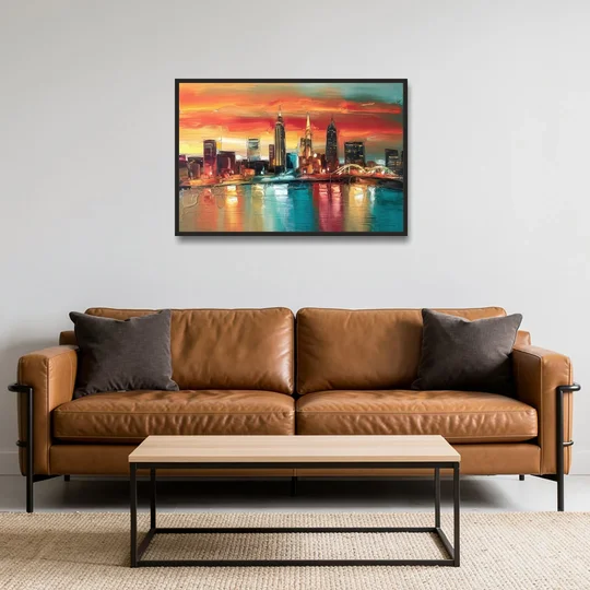 Cleveland Historic Landmarks Watercolor - Black Framed Canvas Wall Art - Sofa - 36x24