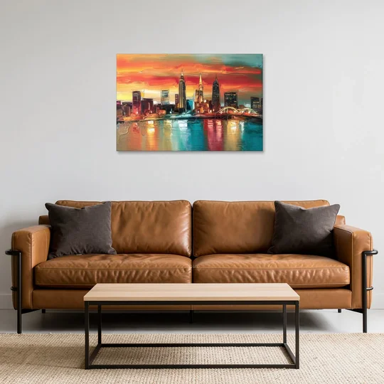 Cleveland Historic Landmarks Watercolor - Canvas Wall Art - Sofa - 36x24