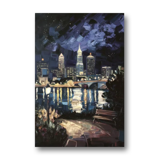 Cleveland Nighttime Lights - Canvas Wall Art - Front