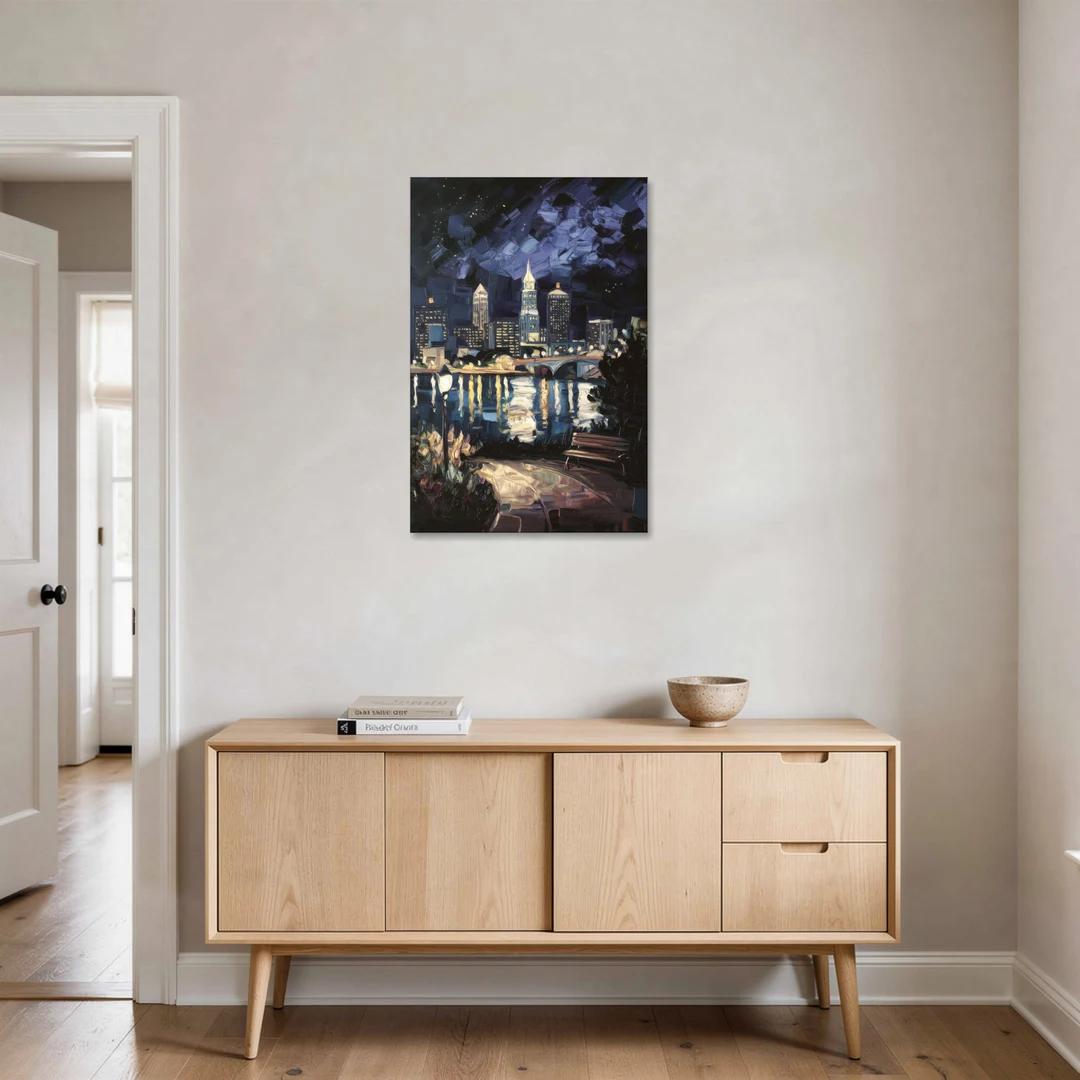 Cleveland Nighttime Lights - Canvas Wall Art - Coffee Table - 24x36