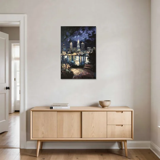 Cleveland Nighttime Lights - Canvas Wall Art - Coffee Table - 24x36