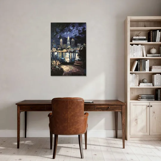 Cleveland Nighttime Lights - Canvas Wall Art - Office - 24x36