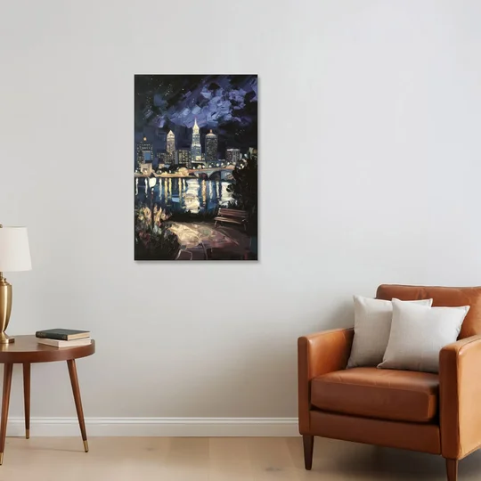 Cleveland Nighttime Lights - Canvas Wall Art - Sofa - 24x36