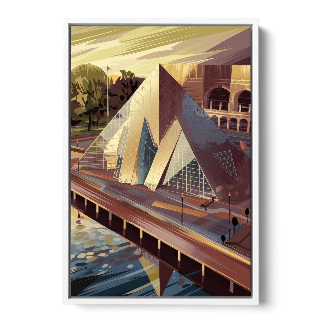 Cleveland Rock and Roll Hall of Fame - White Framed Canvas Wall Art - Front
