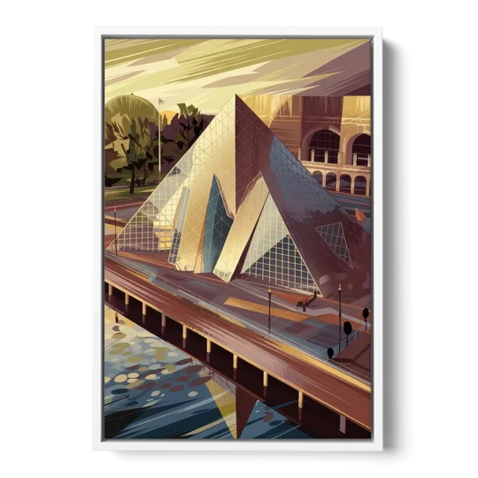 Cleveland Rock and Roll Hall of Fame - White Framed Canvas Wall Art - Front