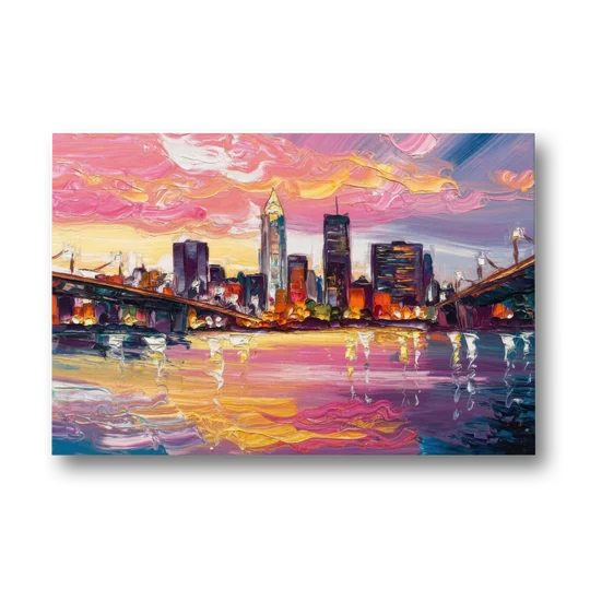 Cleveland Skyline At Sunset - Canvas Wall Art - Front