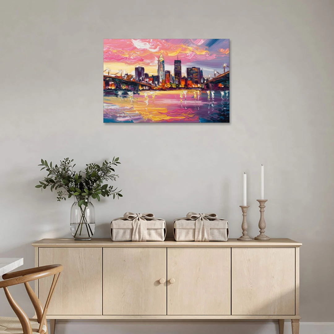 Cleveland Skyline At Sunset - Canvas Wall Art - Coffee Table - 36x24