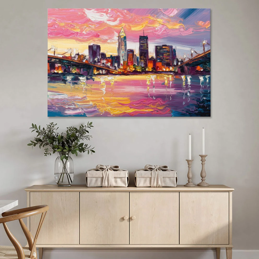 Cleveland Skyline At Sunset - Canvas Wall Art - Coffee Table - 60x40