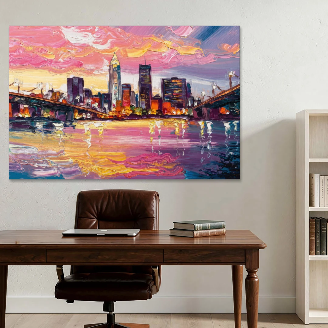 Cleveland Skyline At Sunset - Canvas Wall Art - Office - 60x40