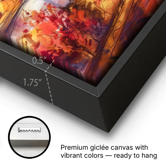 Cleveland Skyline in Autumn - Black Framed Canvas Wall Art - Gallery Wrap Corner