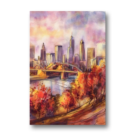 Cleveland Skyline in Autumn - Canvas Wall Art - Front