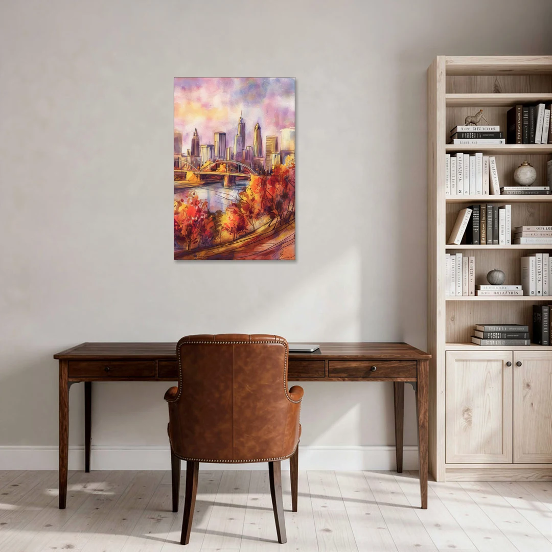 Cleveland Skyline in Autumn - Canvas Wall Art - Office - 24x36