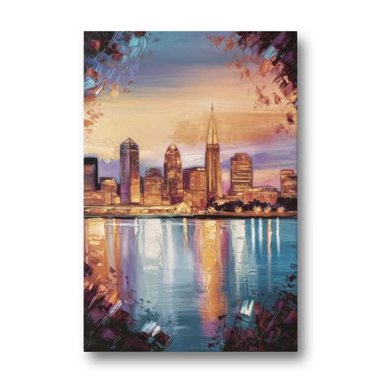 Cleveland Skyline Reflection - Canvas Wall Art - Front