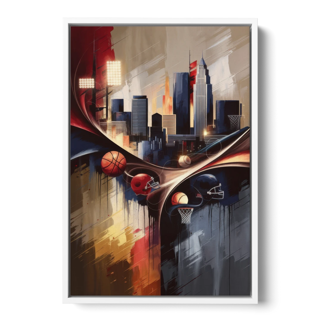 Cleveland Sports Team Spirit - White Framed Canvas Wall Art - Front
