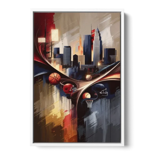 Cleveland Sports Team Spirit - White Framed Canvas Wall Art - Front