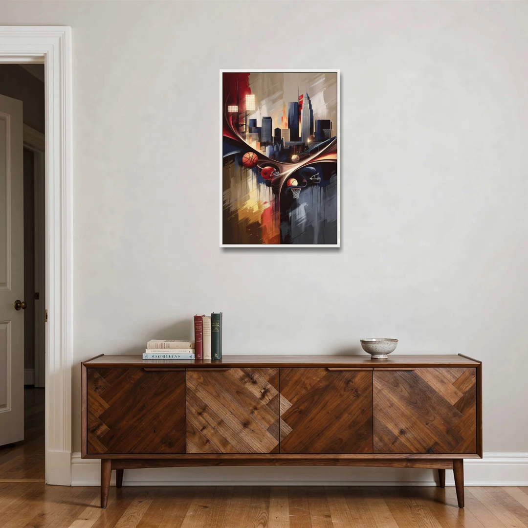 Cleveland Sports Team Spirit - White Framed Canvas Wall Art - Coffee Table - 24x36